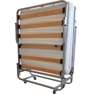 Ingeklapt Vouwbed GB111 met grijs frame en lattenbodem aan de onderkant