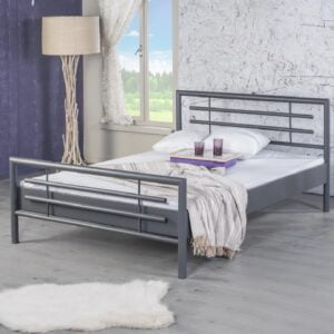 Metalen bed Lola grijs metalen hoofdbord en metalen voetbord