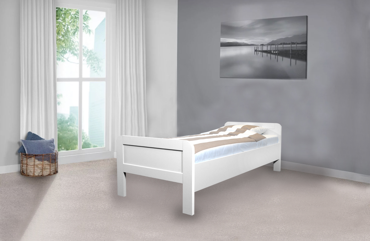 001b Seniorenbed Nelson 90×200 wit met opgemaakt beddengoed