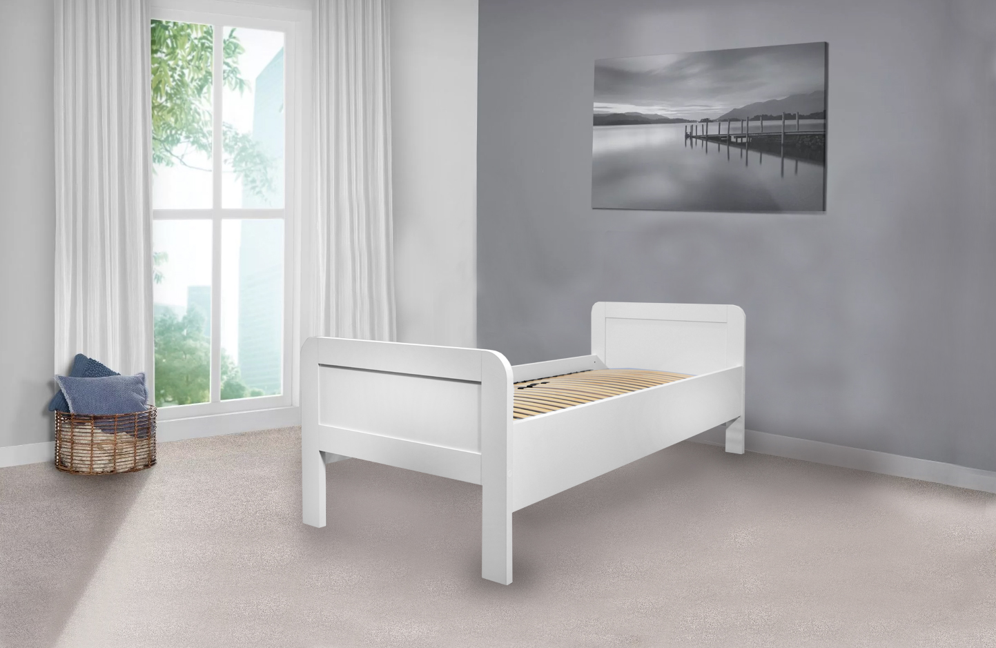 003b Seniorenbed Nelson 90×200 wit zonder matras en met lattenbodems zichtbaar
