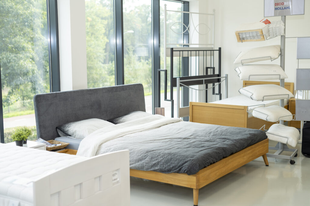 Een van de bedden die in de showroom van bedbox staat